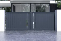 Portail coulissant 4m GIONA H.140cm alu gris + Portillon 1M CIMONE H.140cm alu