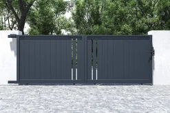 Portail coulissant 4m GIONA H.140cm alu gris + Portillon 1M CIMONE H.140cm alu