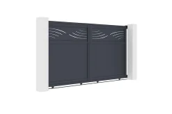 Portail coulissant 3m HALTI H.160cm + Portillon 1m HALTI H.160cm aluminium gris