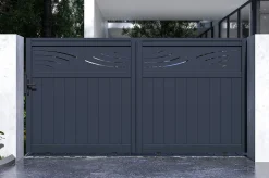 Portail coulissant 3m HALTI H.160cm + Portillon 1m HALTI H.160cm aluminium gris