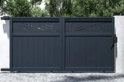 Portail coulissant 3m HALTI H.160cm + Portillon 1m HALTI H.160cm aluminium gris
