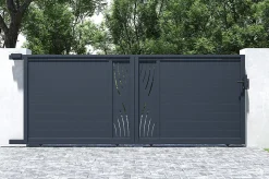 Portail coulissant 4m VELETA H.160cm + 2 poteaux H.190cm aluminium gris