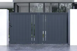 Portail coulissant 3x1,6m GIONA + Portillon GIONA H.1,6m gris