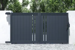 Portail coulissant 3x1,6m GIONA + Portillon GIONA H.1,6m gris