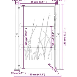 Portail de jardin Anthracite 100x125 cm Acier Design Herbe vidaXL