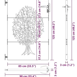 Portail de jardin 85x125 cm acier corten conception de l'arbre vidaXL