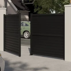 Portail effet persienne battant Neva aluminium gris anthracite RAL 7021 l.300 x H.163 cm Klikstrom