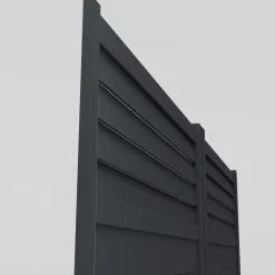 Portail effet persienne coulissant aluminium Neva Klikstrom + motorisation Somfy l.410 x H.163 cm gris anthracite RAL 7021