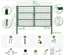 Portail grillagé 3m H.180cm RAZO + Portillon 1m RAZO H.180cm Vert