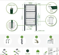 Portail grillagé 3m H.180cm RAZO + Portillon 1m RAZO H.180cm Vert