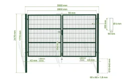Portail grillagé 3m H.180cm RAZO + Portillon 1m RAZO H.180cm Vert