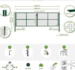 Portail grillagé 4m OLGA H.130cm + Portillon 1m OLGA H.130cm Vert