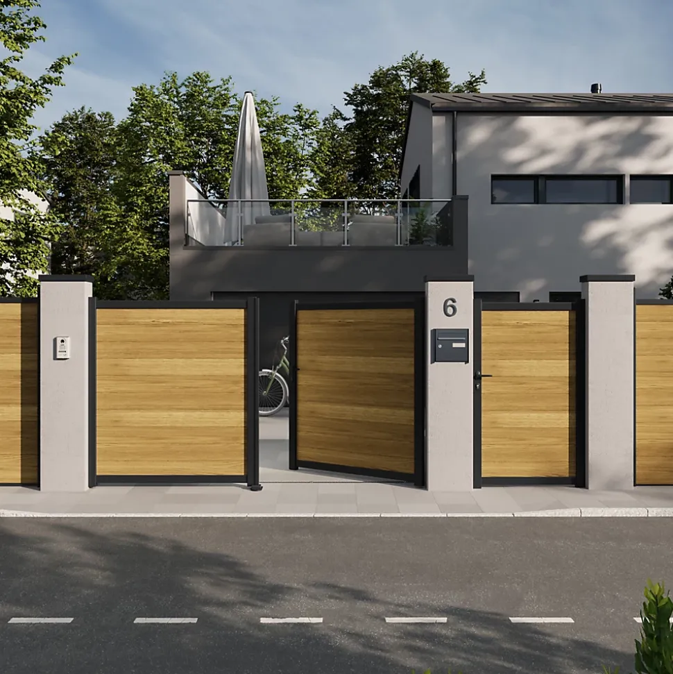 Portillon battant Neva aluminium effet bois l.100 x H.168 cm Klikstrom