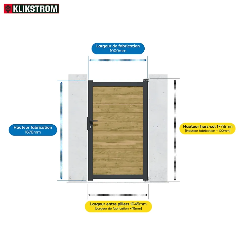 Portillon battant Neva aluminium effet bois l.100 x H.168 cm Klikstrom