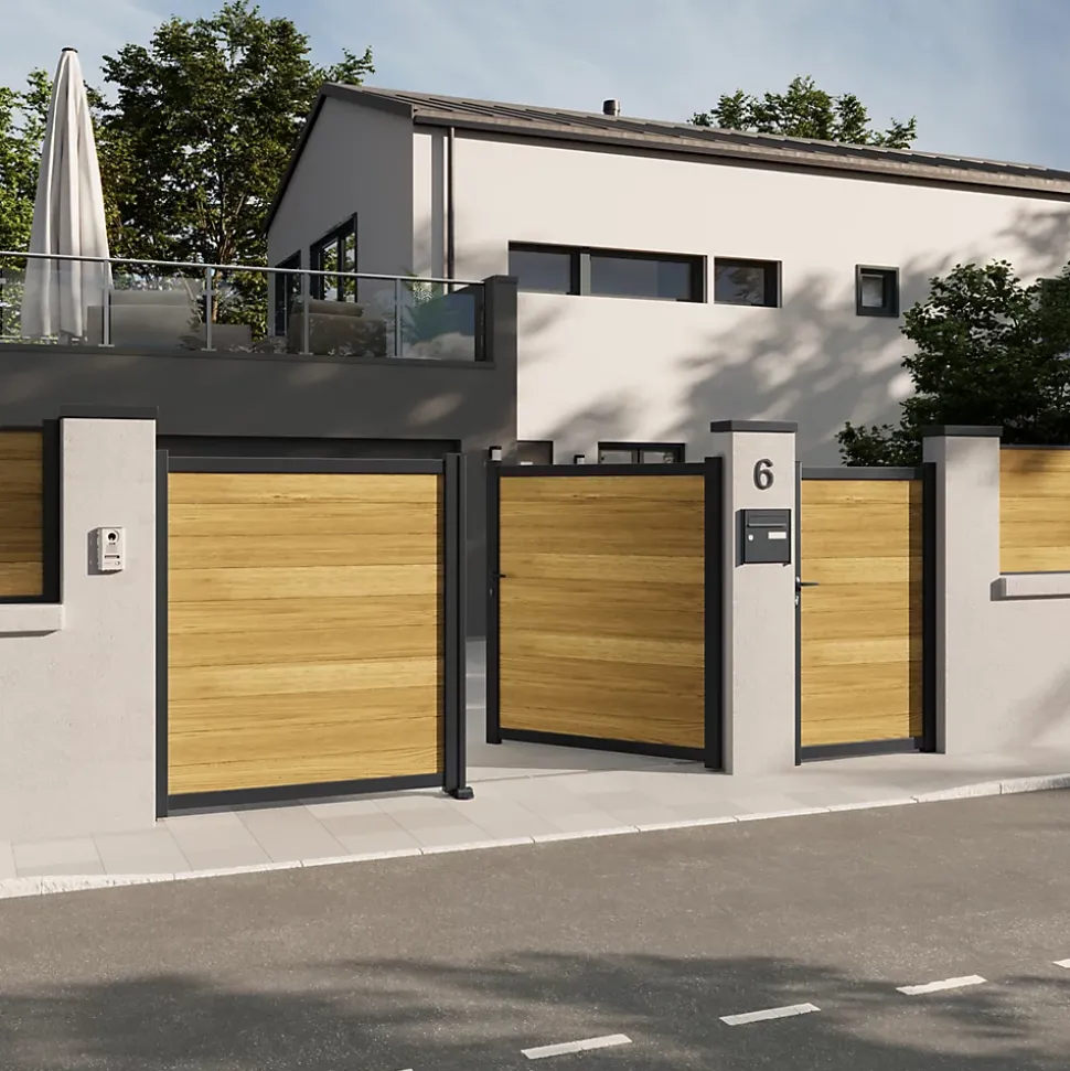 Portillon battant Neva aluminium effet bois l.100 x H.168 cm Klikstrom