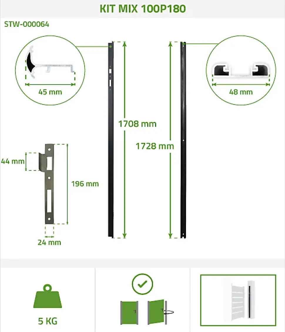 Portillon 1m EIGER H.180cm + Kit inversion ouverture