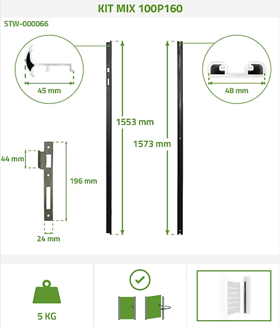 Portillon 1m EIGER H.160cm + Kit inversion ouverture