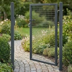 Portillon pour clôture grillagée à poteaux carrés Blooma gris 100 x h.150 cm