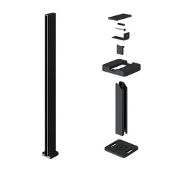 Poteau en aluminium anthracite avec base de fixation en acier pour clôture Neva Klikstrom, H.95cm