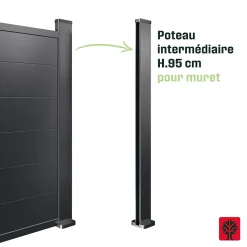 Poteau en aluminium anthracite avec base de fixation en acier pour clôture Neva Klikstrom, H.95cm