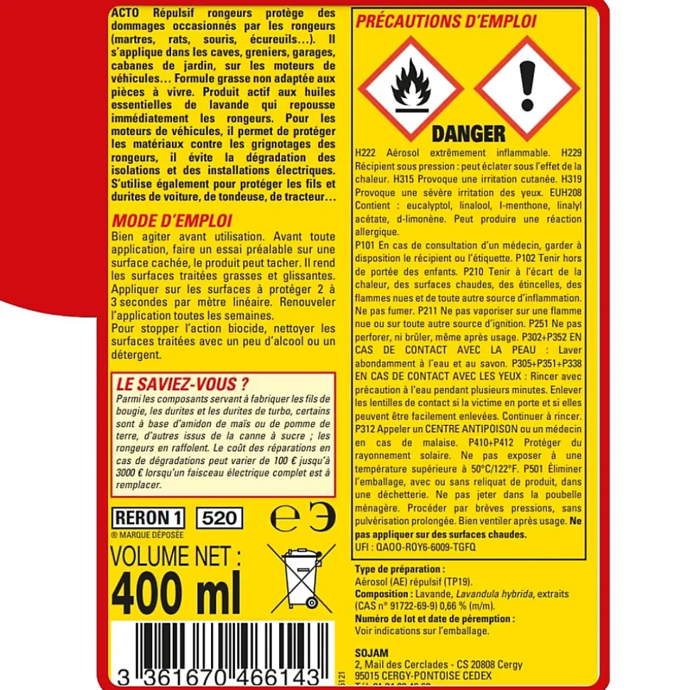 Répulsif anti-rongeurs Acto aux huiles essentielles