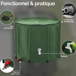Réservoir souple, récupérateur d'eau de pluie pliable - 1000 L - Vert - Linxor