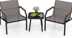 Salon de Jardin Exterieur 2 Personnes, Table en Verre avec Chaises en Tissu,3 Pcs Salon de Bistro pour Balcon, Jardin,Piscine