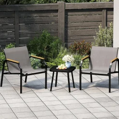 Salon de Jardin Exterieur 2 Personnes, Table en Verre avec Chaises en Tissu,3 Pcs Salon de Bistro pour Balcon, Jardin,Piscine