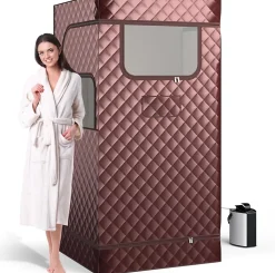 Sauna à Vapeur Pliable,Générateur de Vapeur 3 L,avec Chaise Pliable,Télécommande,Minuterie,Tente de Sauna pour 1 Personne (Rouge)