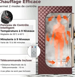 Sauna à Vapeur Pliable,Générateur de Vapeur 3 L,avec Chaise Pliable,Télécommande,Minuterie,Tente de Sauna pour 1 Personne (Rouge)
