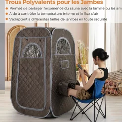 Sauna à Vapeur Portable pour 1 ou 2 Personnes,Générateur de Vapeur 1000W et de 3L,avec Chaise Pliable, Minuterie,Télécommande,Gris