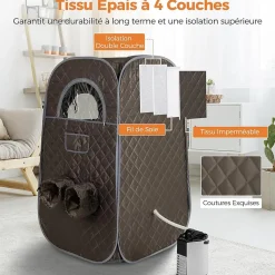 Sauna à Vapeur Portable pour 1 ou 2 Personnes,Générateur de Vapeur 1000W et de 3L,avec Chaise Pliable, Minuterie,Télécommande,Gris