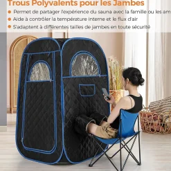 Sauna à Vapeur Portable pour 1 ou 2 Personnes,Générateur de Vapeur 1000W et de 3L,avec Chaise Pliable, Minuterie,Télécommande,Noir