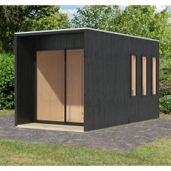 Sauna extérieur noir 3-6 places 220x429cm avec terrasse - Karibu Miramar