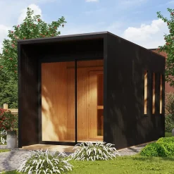 Sauna extérieur noir 3-6 places 9,2m² avec poêle 9kW - Épicéa - Karibu Miramar