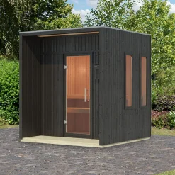 Sauna extérieur noir 2-4 places 4,7m² toit plat avec plancher - Arcadia Karibu