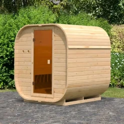 Sauna extérieur épicéa 2-4 places 199x175cm poêle 9kW Karibu Tonneau Quadro
