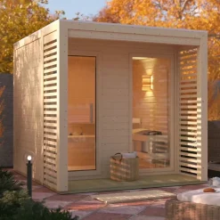 Sauna extérieur tonneau 4-6 places en épicéa avec poêle 9kW - Karibu Angkor 2