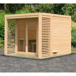 Sauna extérieur tonneau Karibu 3-5 places épicéa 38mm poêle 9kW