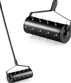 Scarificateur Manuel avec 27 Dents, avec Tambour Lesté, pour Gazon et Pelouse, Poignée Longue Confortable et Antidérapante
