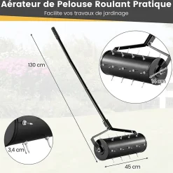 Scarificateur Manuel avec 27 Dents, avec Tambour Lesté, pour Gazon et Pelouse, Poignée Longue Confortable et Antidérapante