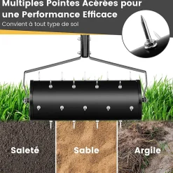 Scarificateur Manuel avec 27 Dents, avec Tambour Lesté, pour Gazon et Pelouse, Poignée Longue Confortable et Antidérapante