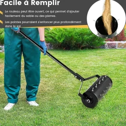 Scarificateur Manuel avec 27 Dents, avec Tambour Lesté, pour Gazon et Pelouse, Poignée Longue Confortable et Antidérapante