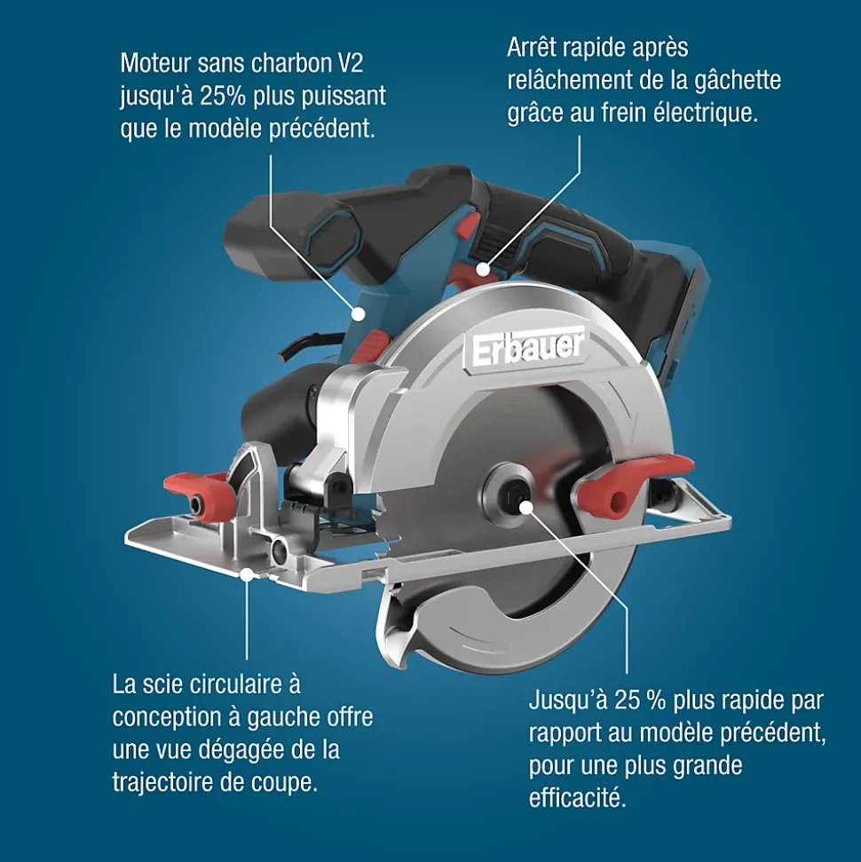 Scie circulaire sans fil Erbauer ERI1085CSW 165mm 18V ( sans batterie)
