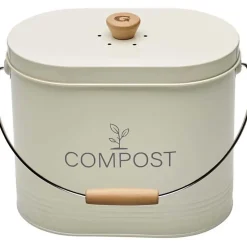 Seau à compost - GUILLOUARD - Ovale - Capacité 7L - Avec filtre à charbon - 16x29x23cm - Beige