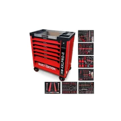 Servante d'atelier Kraft Muller KM-XXL PRO II Daily Edition 257 outils - Clé dynamo - 7 tiroirs outillés sur Roulettes, Chariot