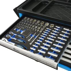 Servante d'atelier professionnelle avec outils en chrome vanadium 7 tiroirs 243 pièces Bleu