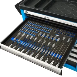Servante d'atelier professionnelle avec outils en chrome vanadium 7 tiroirs 243 pièces Bleu