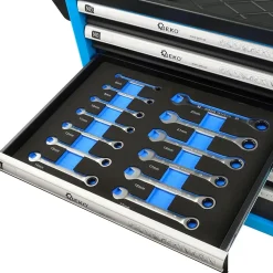 Servante d'atelier professionnelle avec outils en chrome vanadium 7 tiroirs 243 pièces Bleu