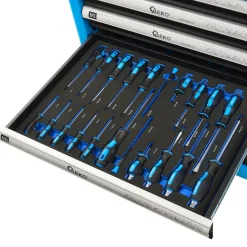 Servante d'atelier professionnelle avec outils en chrome vanadium 7 tiroirs 243 pièces Bleu
